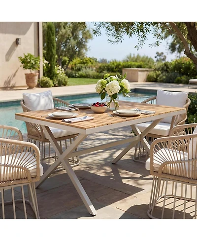 Streamdale Furniture Teak Wood and Steel Rectangular Outdoor Dining Table