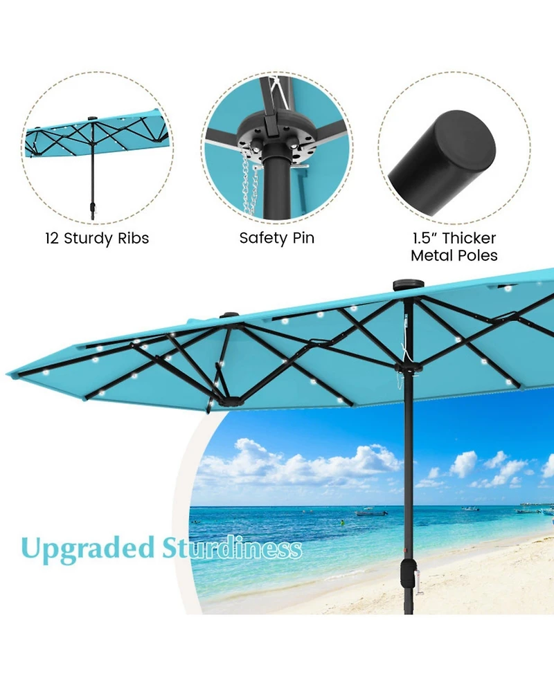 Sugift 13feet Double-Sided Patio Umbrella with Solar Lights for Garden Pool Backyard