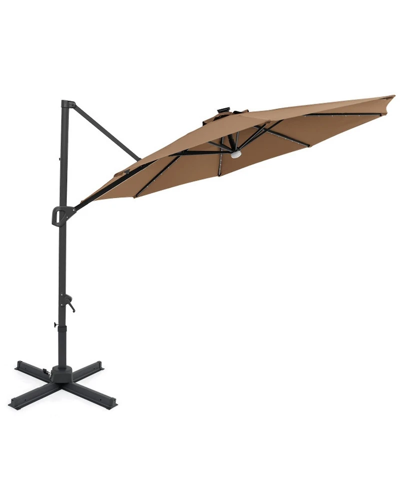 Sugift 10 Feet Cantilever Patio Umbrella with Solar Led Lights and 360 Rotation