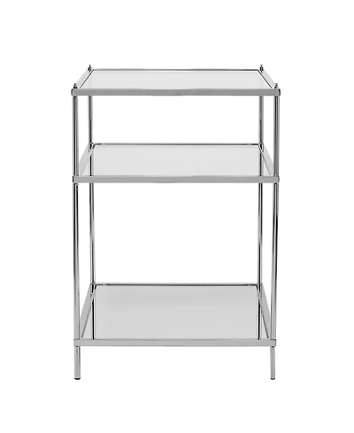 HomeRoots 27" Silver Mirrored Glass And Iron End Table With Shelf