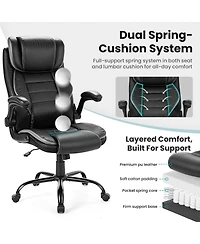 homfan Ergonomic Executive Chair with Spring Lumbar Support, Adjustable Headrest, Flip-Up Arms, Recline, 350 lb Capacity