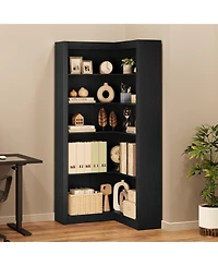 homfan 71.8" L-Shaped Farmhouse Corner Bookshelf, 5-Tier Wood Bookcase with Anti-Tipping Kit