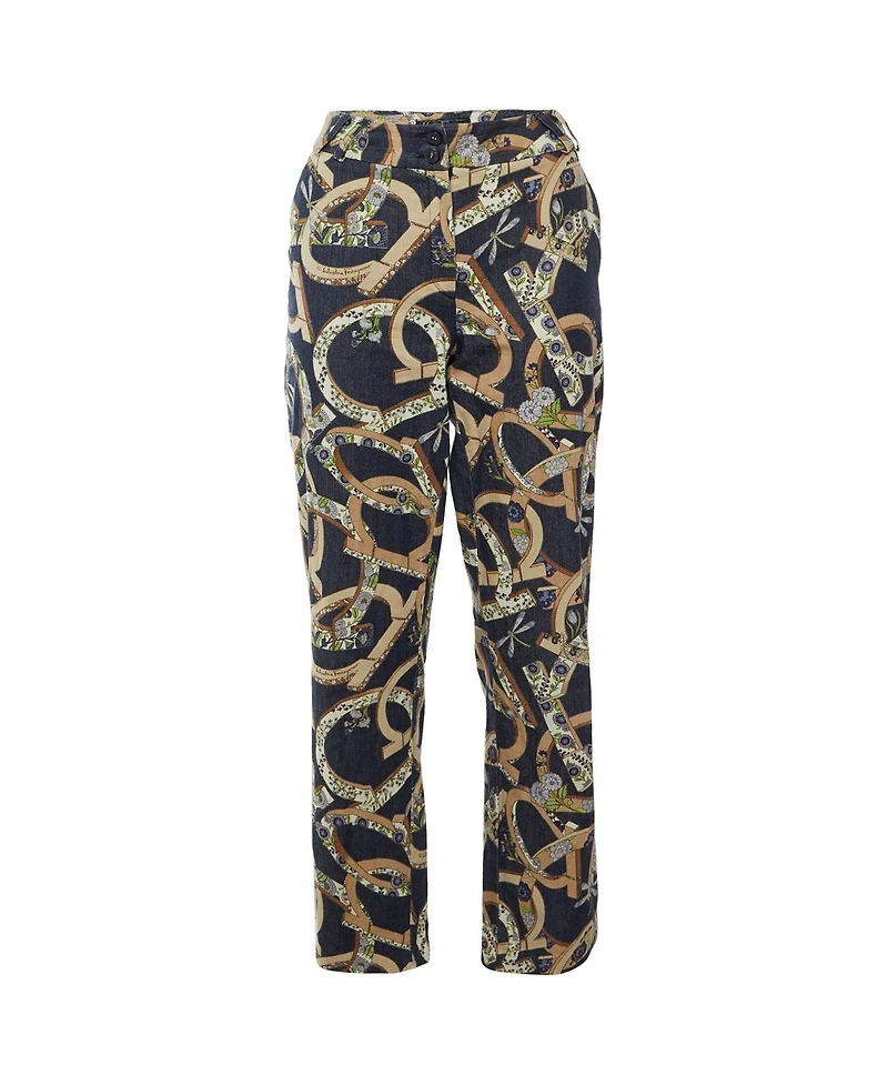 Pre-Owned Salvatore Ferragamo Women's Floral Gancini Print Denim Straight Jeans
