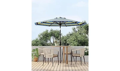 homfan 9 Feet Patio Umbrella, Outdoor Market Umbrella with Push Button Tilt and Crank, 8-Rib Iron Frame, striped