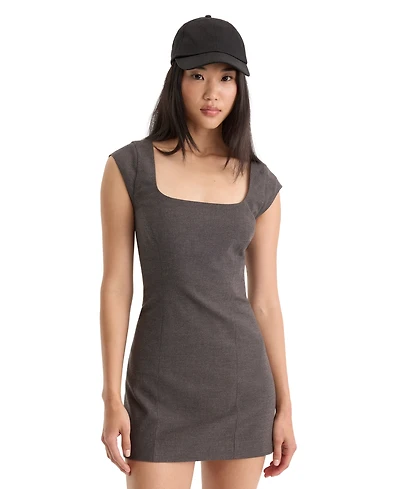 Good American Women's Square Neck Cap-Sleeve A-Line Dress