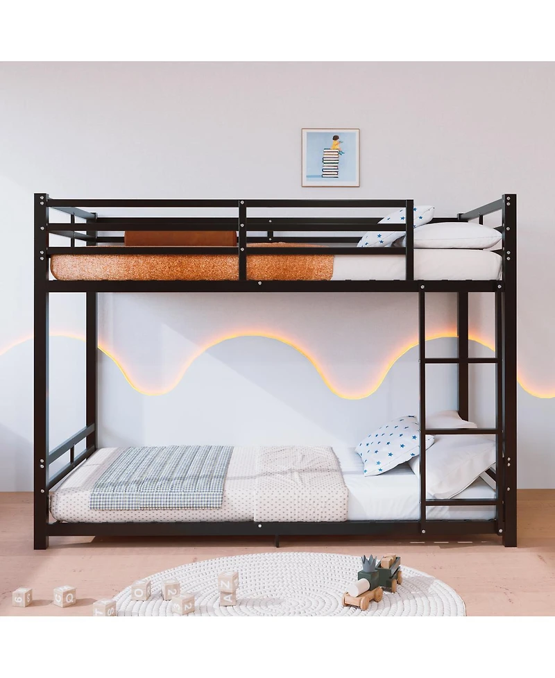 Streamdale Furniture Twin Over Twin Metal Bunk Bed with Ladder and Guardrails