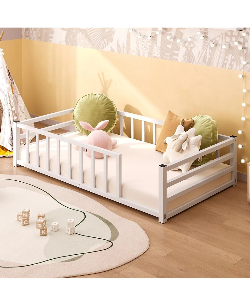 Streamdale Furniture Twin Size Metal Floor Bed with Guardrails