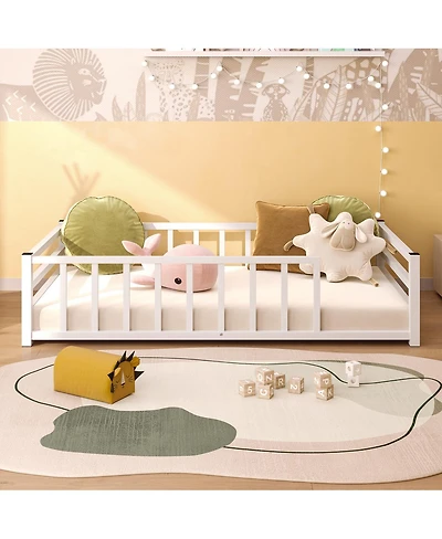 Streamdale Furniture Twin Size Metal Floor Bed with Guardrails
