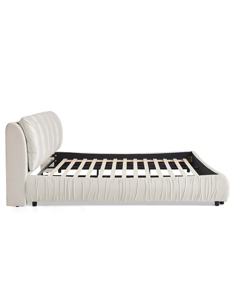 Streamdale Furniture King Size Upholstered Bed Frame, Modern Minimalist Velvet Bed with Plump Headboard