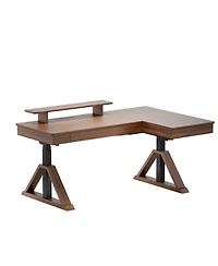 Flexispot Fusion Retro 70" L-Shaped Electric Height Adjustable Standing Desk For Home Office-Walnut Veneer