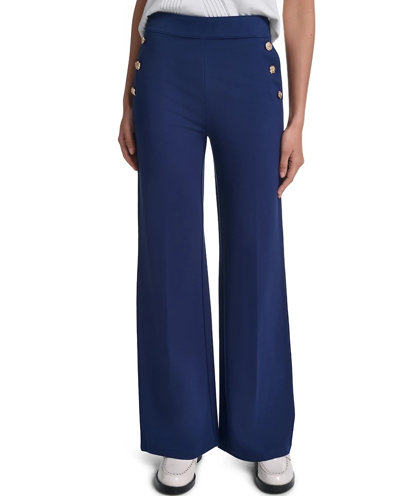 Karl Lagerfeld Paris Women's Side-Button Wide-Leg Ponte Pants