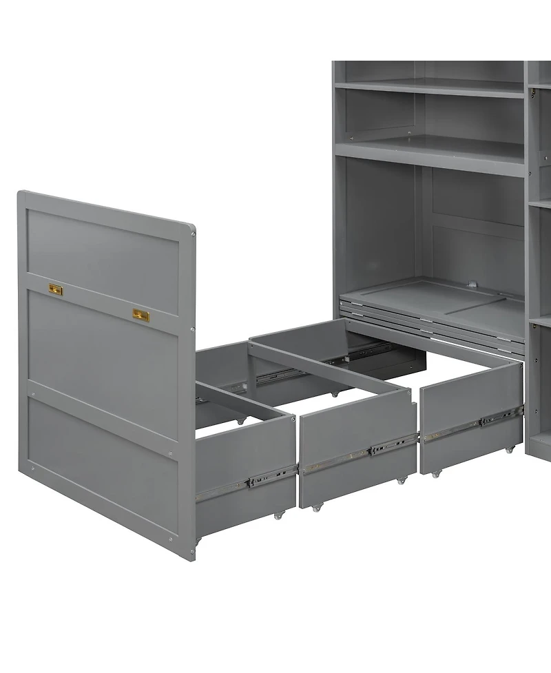 Streamdale Furniture Twin Murphy Cabinet Bed with Wardrobe, Storage Shelves and Led Lighting