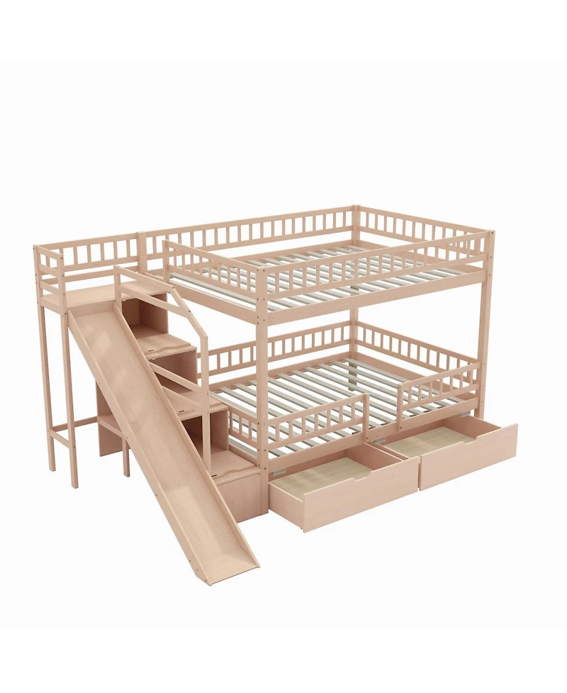 Streamdale Furniture Full over Full Bunk Bed with Storage Staircase, Slide and 2 Drawers