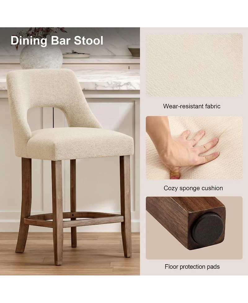 Streamdale Furniture Set of 2 Upholstered Counter Height Bar Stools with Wood Legs
