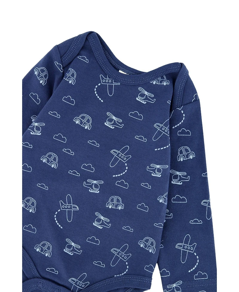 Deux par Baby Boy ( 3M to 24 M ) Cotton Onesie with Overalls Set Printed Transportation