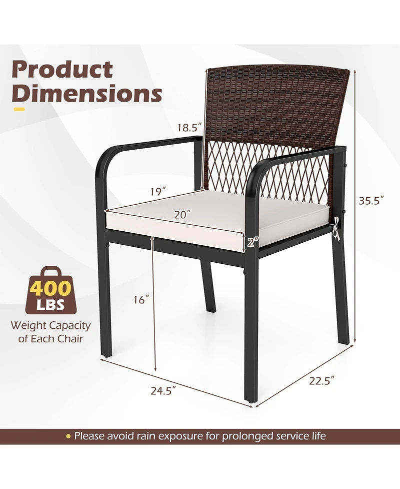 Gymax Outdoor Dining Chairs Set of 4 With Sturdy Metal Frame and Sponge Padded Cushion