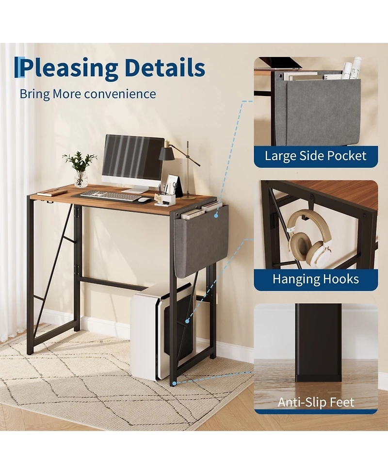 homfan 31.5" Folding Computer Desk – Home Office Desk with Storage Bag and Hook, Foldable Table for Gaming and Study in Small Spaces