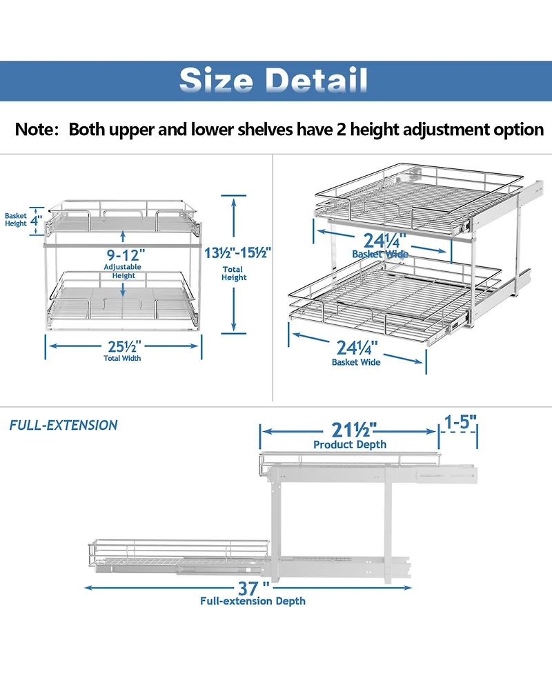 Lovmor 2 Tier Individual Pull Out Cabinet Organizer Slide Kitchen Storage Sliding Shelves