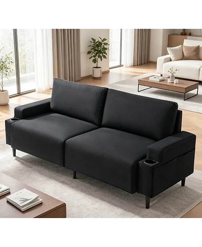 gaomon 80.7" Modern Square Armrest Cushioned Sofa with Storage Bag and Cup Holders, Small Couch Mid Century for Living Room, Apartment Office