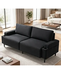 gaomon 80.7" Modern Square Armrest Cushioned Sofa with Storage Bag and Cup Holders, Small Couch Mid Century for Living Room, Apartment Office
