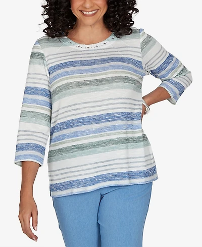 Alfred Dunner Women's Provence Textured Biadere Stripe Knit Top