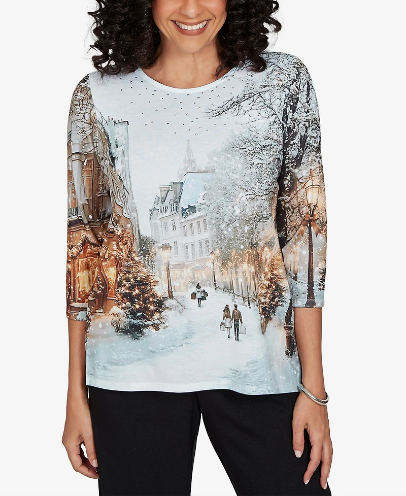 Alfred Dunner Women's Classic Christmas The City Knit Top