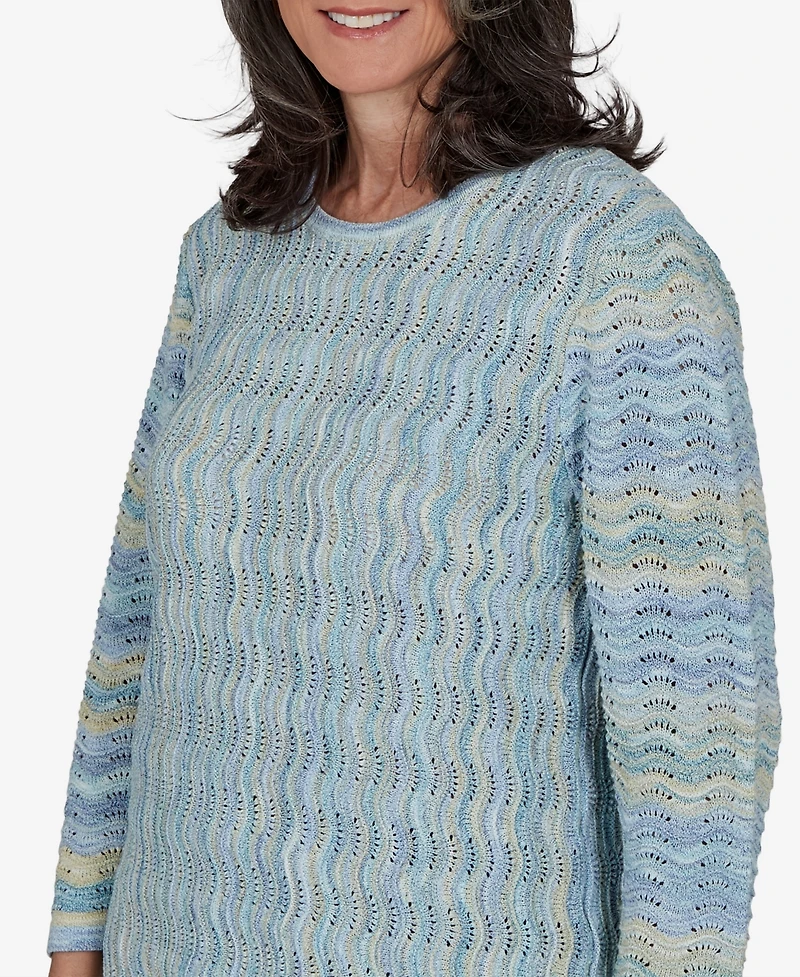 Alfred Dunner Women's Provence Scalloped Stripes Textured Sweater