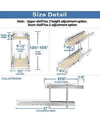 Lovmor 2 Tier Individual Pull Out Cabinet Organizer D Slide Wood Shelves Storage for Kitchen