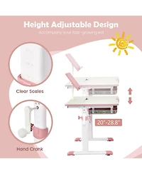 Height-Adjustable Kids Desk Children Study Table with Tilt Desktop & Book Stand