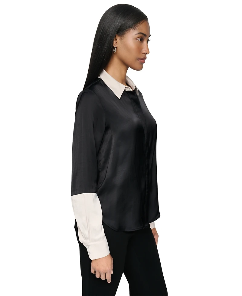 Dkny Women's Color Blocked Long-Sleeve Blouse
