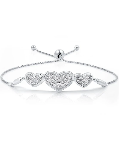 Diamond Three Heart Bolo Bracelet (1/6 ct. t.w.) in Sterling Silver