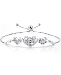 Diamond Three Heart Bolo Bracelet (1/6 ct. t.w.) in Sterling Silver