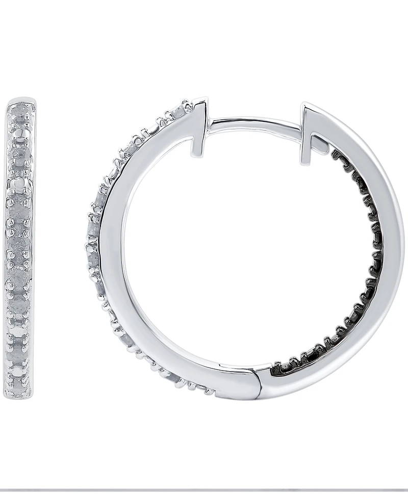 White Diamond (1/6 ct. t.w.) & Black Diamond (1/10 ct. t.w.) In & Out Small Hoop Earrings in Sterling Silver
