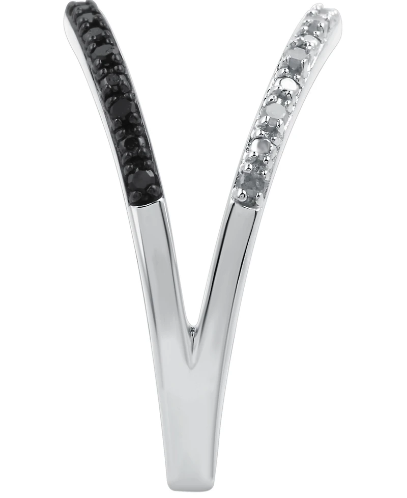 Black Diamond (1/10 ct. t.w.) & White Split Ring Sterling Silver
