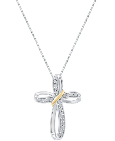 Marsala Diamond Cross 18" Pendant Necklace (1/4 ct. t.w.) in Sterling Silver & 14k Gold-Plate