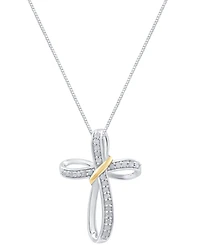 Marsala Diamond Cross 18" Pendant Necklace (1/4 ct. t.w.) in Sterling Silver & 14k Gold-Plate