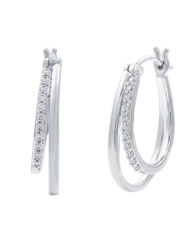 Diamond & Polished Double Oval Hoop Earrings (1/4 ct. t.w.) in Sterling Silver
