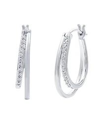 Diamond & Polished Double Oval Hoop Earrings (1/4 ct. t.w.) in Sterling Silver