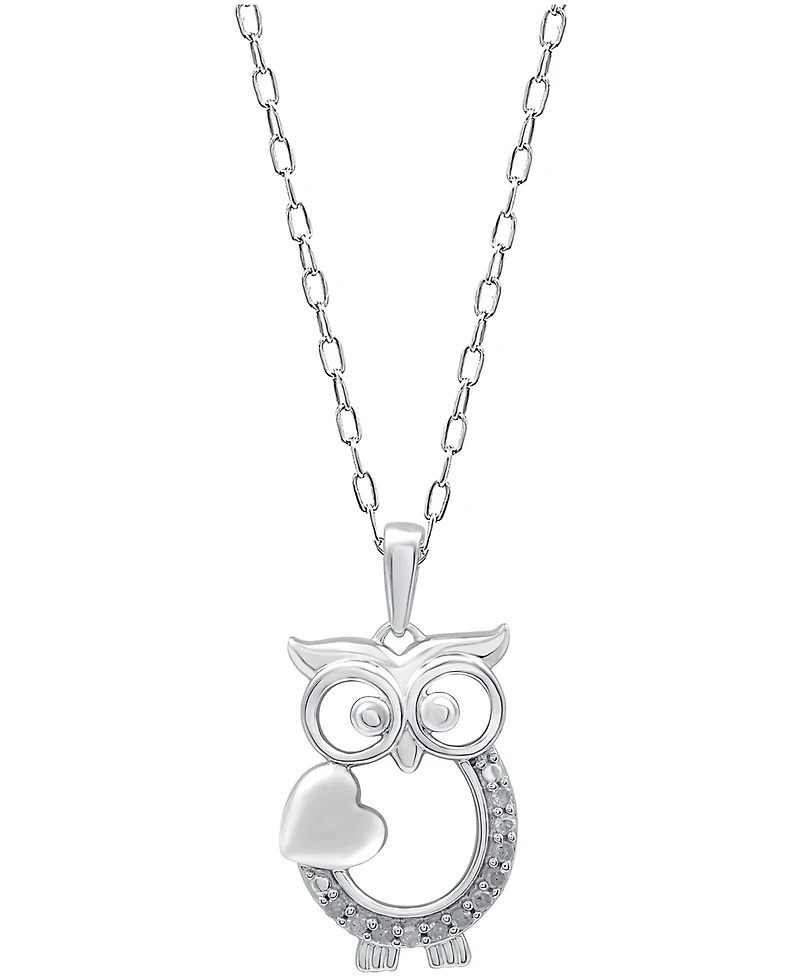 Diamond Owl Heart 18" Pendant Necklace (1/10 ct. t.w.) Sterling Silver or & 14k Gold-Plate
