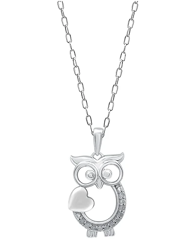 Diamond Owl Heart 18" Pendant Necklace (1/10 ct. t.w.) Sterling Silver or & 14k Gold-Plate