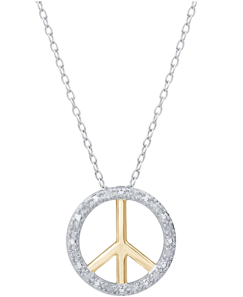Diamond Peace Sign 18" Pendant Necklace (1/10 ct. t.w.) in Sterling Silver or Sterling Silver & 14k Gold-Plate