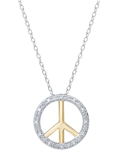 Diamond Peace Sign 18" Pendant Necklace (1/10 ct. t.w.) in Sterling Silver or Sterling Silver & 14k Gold-Plate