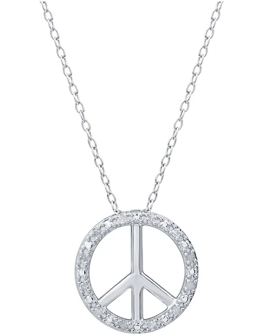 Diamond Peace Sign 18" Pendant Necklace (1/10 ct. t.w.) Sterling Silver or & 14k Gold-Plate