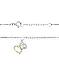 Diamond Accent Double Heart Ankle Bracelet in Sterling Silver & 14k Gold-Plate