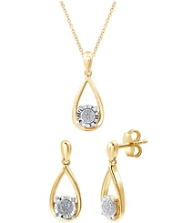 2-Pc. Set Diamond Teardrop Pendant Necklace & Matching Stud Earrings (1/6 ct. t.w.) Sterling Silver or 14k Gold-Plated