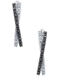 Black Diamond (1/10 ct. t.w.) & White Diamond (1/20 ct. t.w.) Crossover Hoop Earrings in Sterling Silver