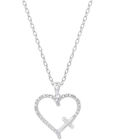 Diamond Heart & Cross 18" Pendant Necklace (1/10 ct. t.w.) Sterling Silver or 14k Gold-Plate