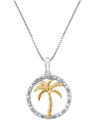 Diamond Palm Tree 18" Pendant Necklace (1/10 ct. t.w.) in Sterling Silver & 14k Gold-Plate