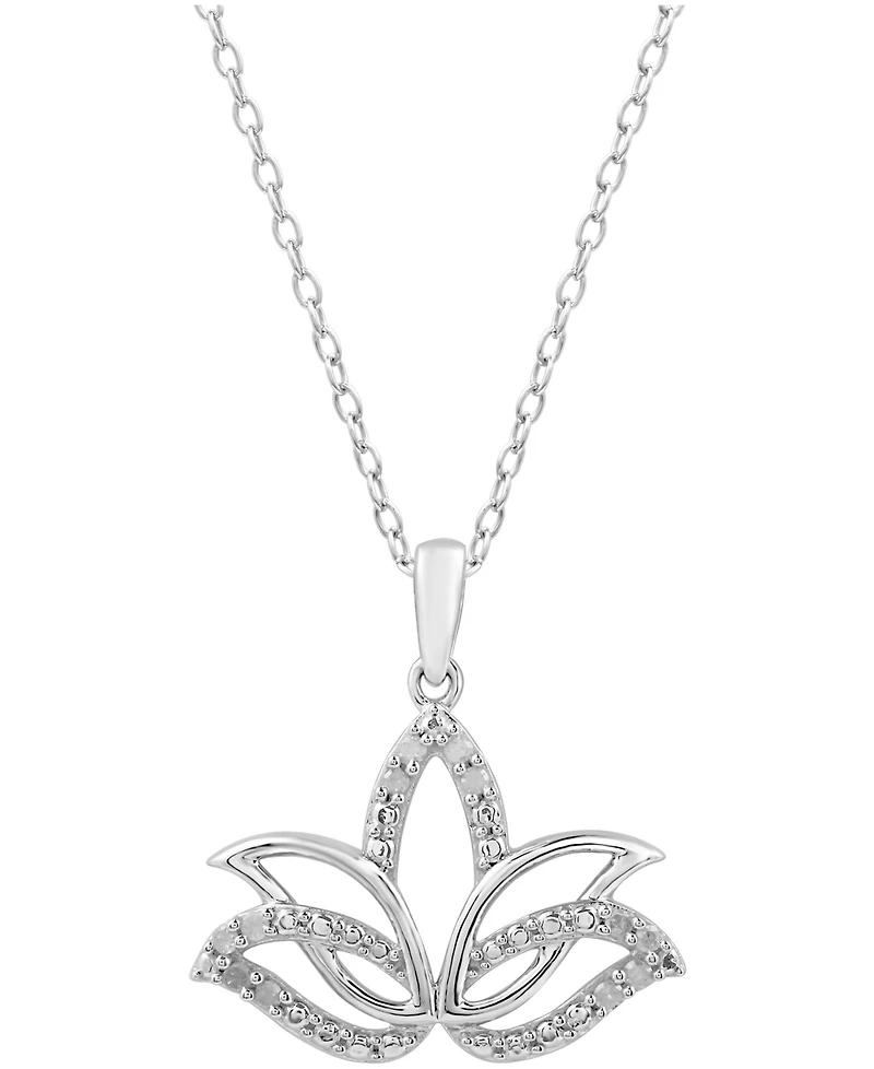 Diamond Lotus Blossom 18" Pendant Necklace (1/10 ct. t.w.) in Sterling Silver