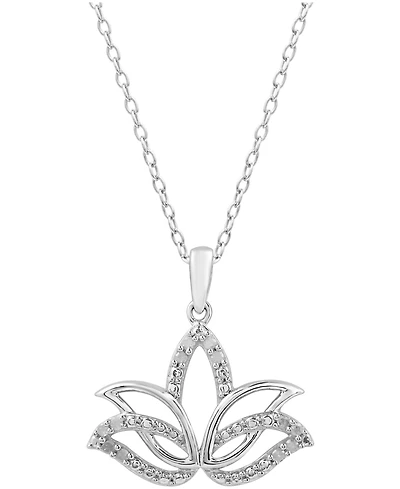 Diamond Lotus Blossom 18" Pendant Necklace (1/10 ct. t.w.) in Sterling Silver